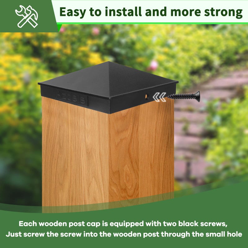 Azdele 8"" x 8"" Aluminum Pyramid Post Caps Cover for True 8"" x 8"" Wood Post or True 7.5"" x 7.5"" Wood Post(with Spacer Liner)  with Matte Finish Powder Coated Surface  for Fence of Decks(Black  4Pack) - Image 4